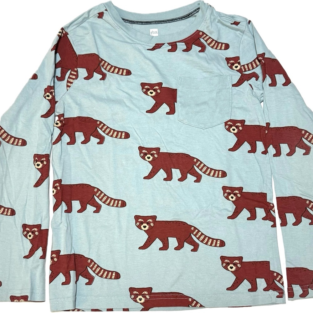 Tea Collection Light Blue Long Sleeve Shirt with Red Panda Pattern